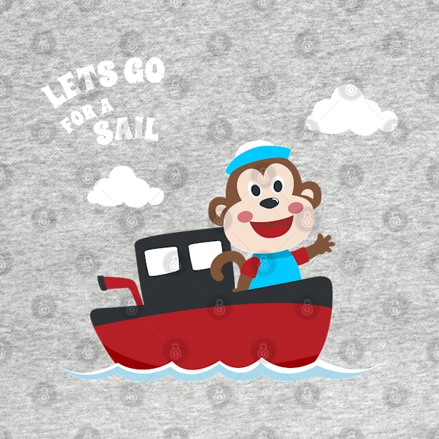 Cute monkey the animal sailor on the boat with cartoon style. by KIDS APPAREL